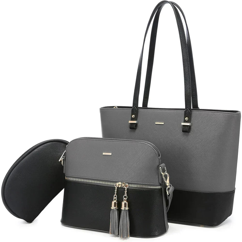 DREAM BROWN AND BLACK 3 PIECE HANDBAG