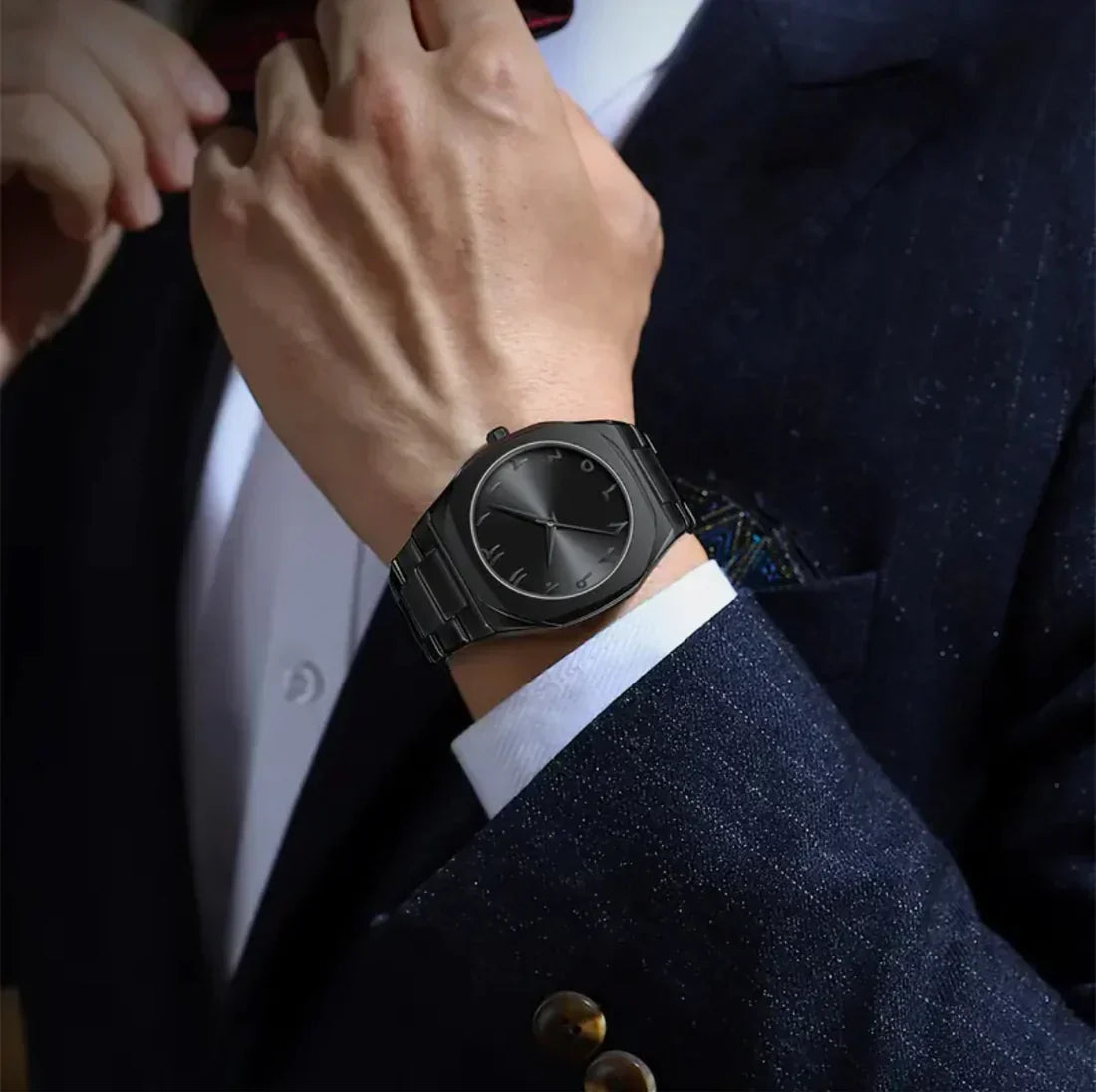 Arabian Dile Matt Black Aura Watches,Personalized Dials, Steel Bands, Men's Watches