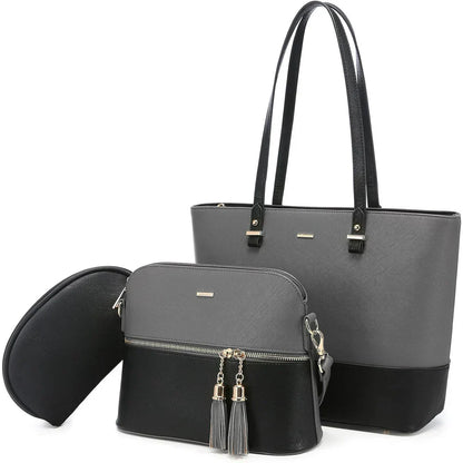 DREAM BROWN AND BLACK 3 PIECE HANDBAG